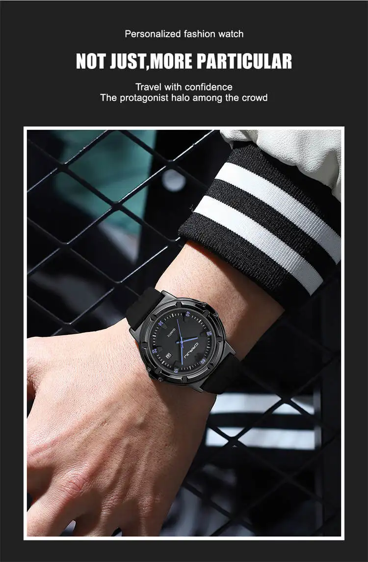 Crrju Watch 5030 Elegant Custom Logo Man Quartz Watch Stylish Silicone Band  Waterproof Date Display Character Casual Watch Set