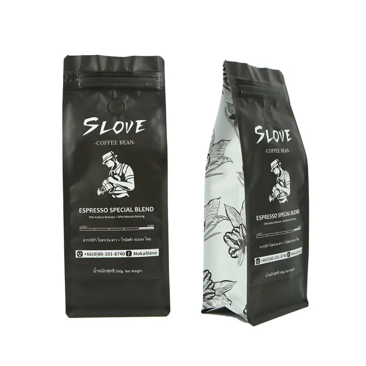 High Quality OEM Custom Printing Matte Coffee Packaging Zipper Flat Bottom Coffee Bag with Valve