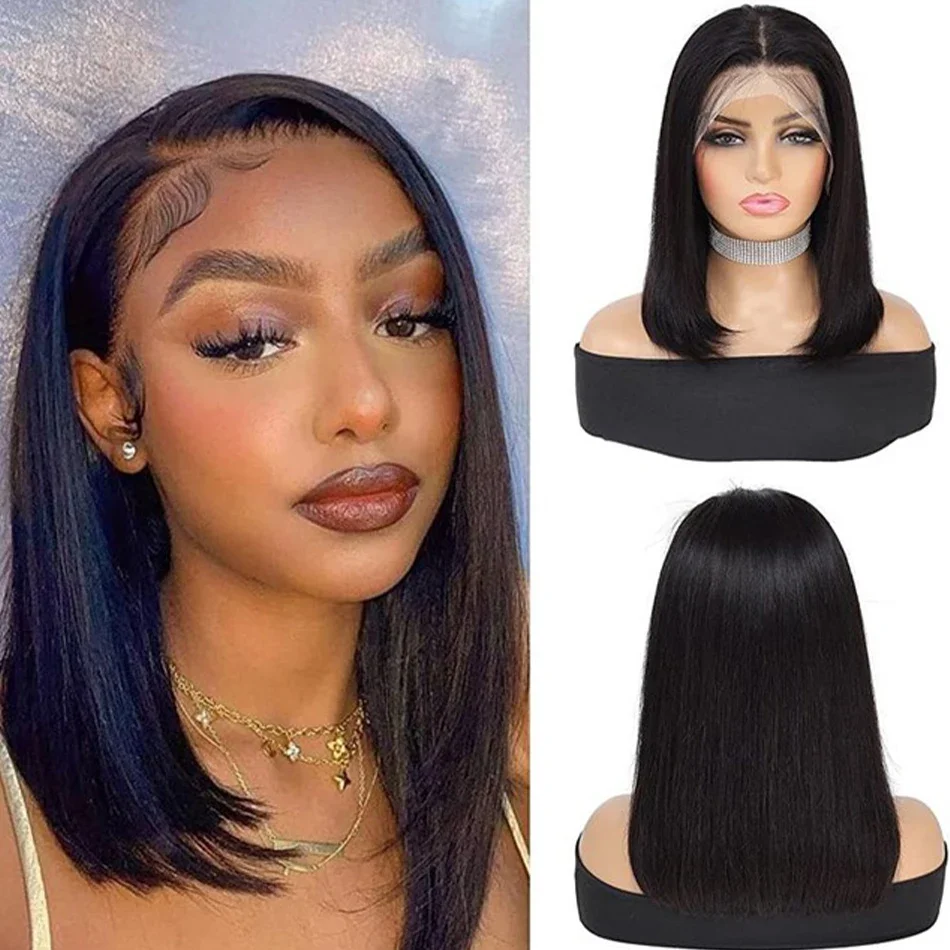 Parrucche caschetto dritte brasiliane al 100% con capelli umani Remy, parrucca caschetto frontale in pizzo svizzero per donne_voghion.com