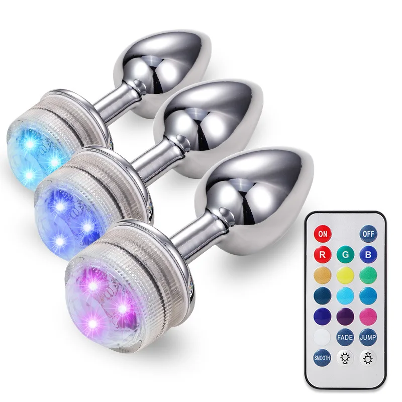 Delove LED Butt Plug Colorful Light up in the Glow Metal Anal Plug with  Remote Control Waterproof Sex Games for Couples