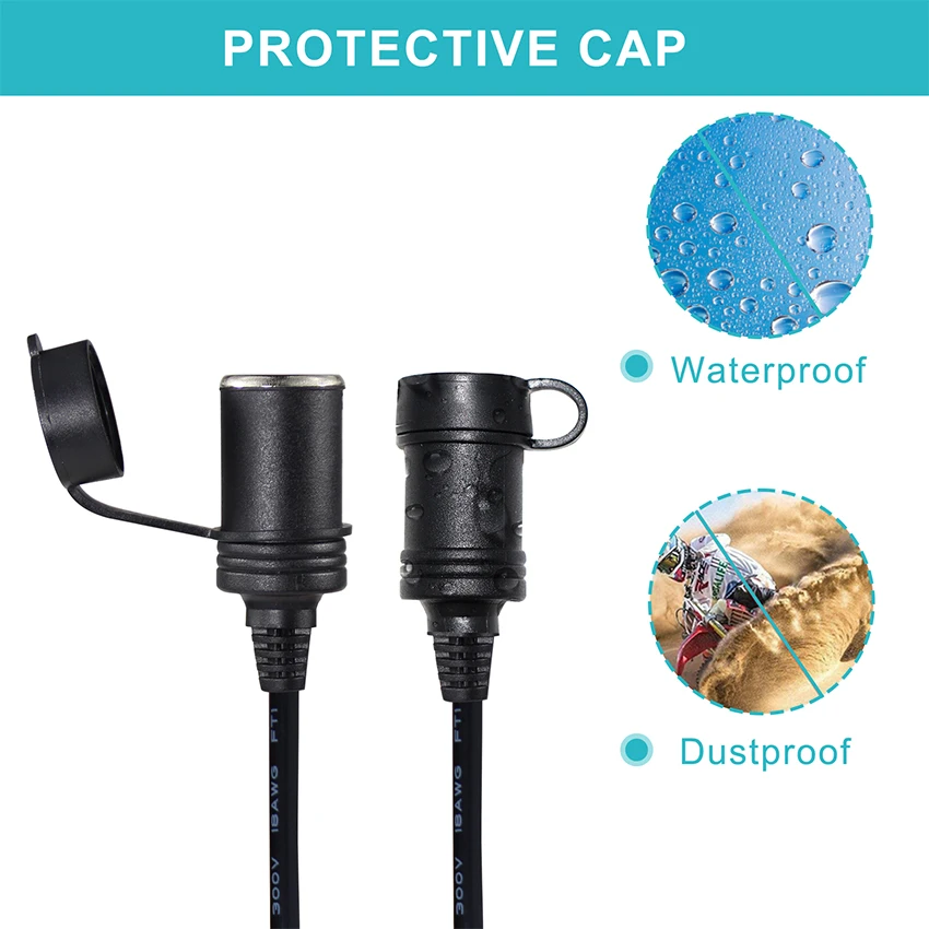 4 Prese Femmina Accendisigari 12V Con Cavi 16 AWG - Adattatori Per Pompa D'Aria, Gonfiatore, Accessori Auto - Con Cappucci Impermeabili