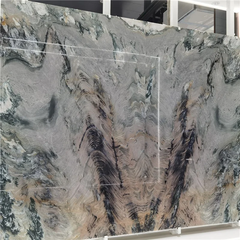 product luxury natural green quartzite book match slab for hotel wall background design-1