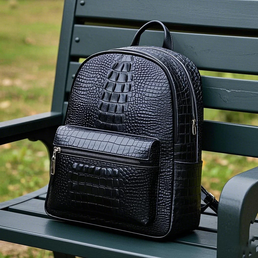 Wholesale Factory  Multi-functional Minimalist Vegan Leather Handcrafted Alligator Skin Travel Backpack for Men Women