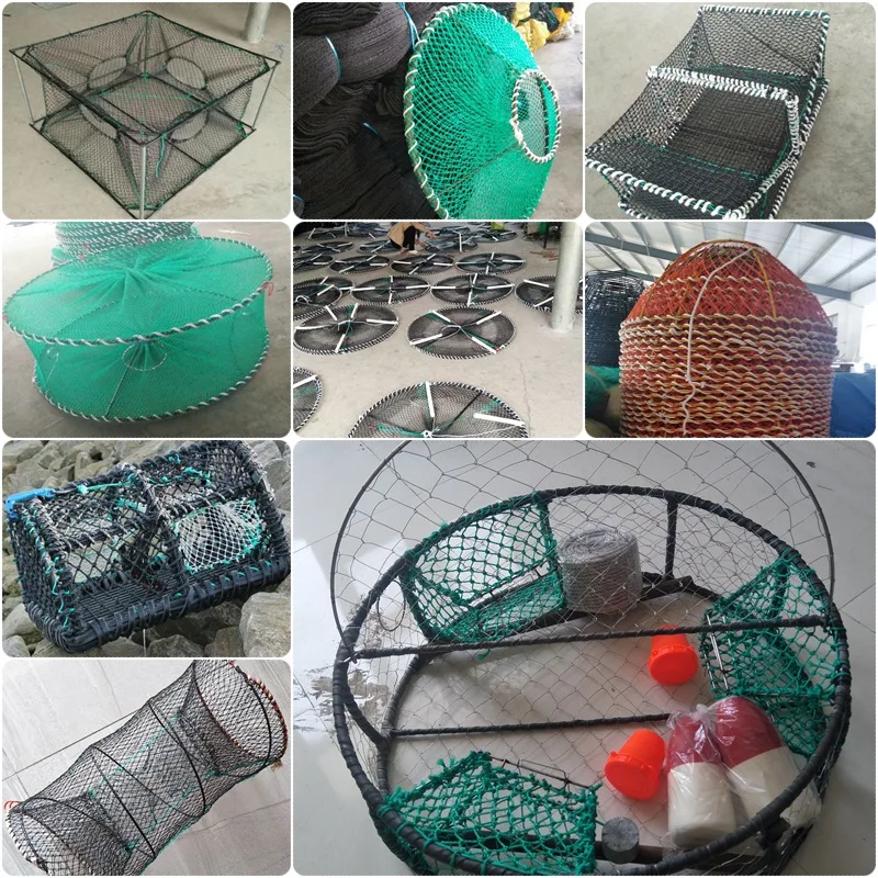 Spring Foldable Black Cod Factory Exporting Crab Pot Trap Hdpe Double Knot Green Nylon Fishing Net