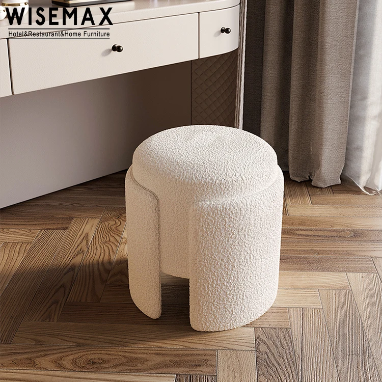WISEMAX FURNITURE Nordic Style Teddy Fabric Sponge Soft Ottoman Stool Salon Dressing Room Furniture Boucle Chair