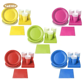 YACHEN 25pcs Party Supplies Disposable Dinnerware Tableware Set Disposable Paper Plates Napkins Cups for Party