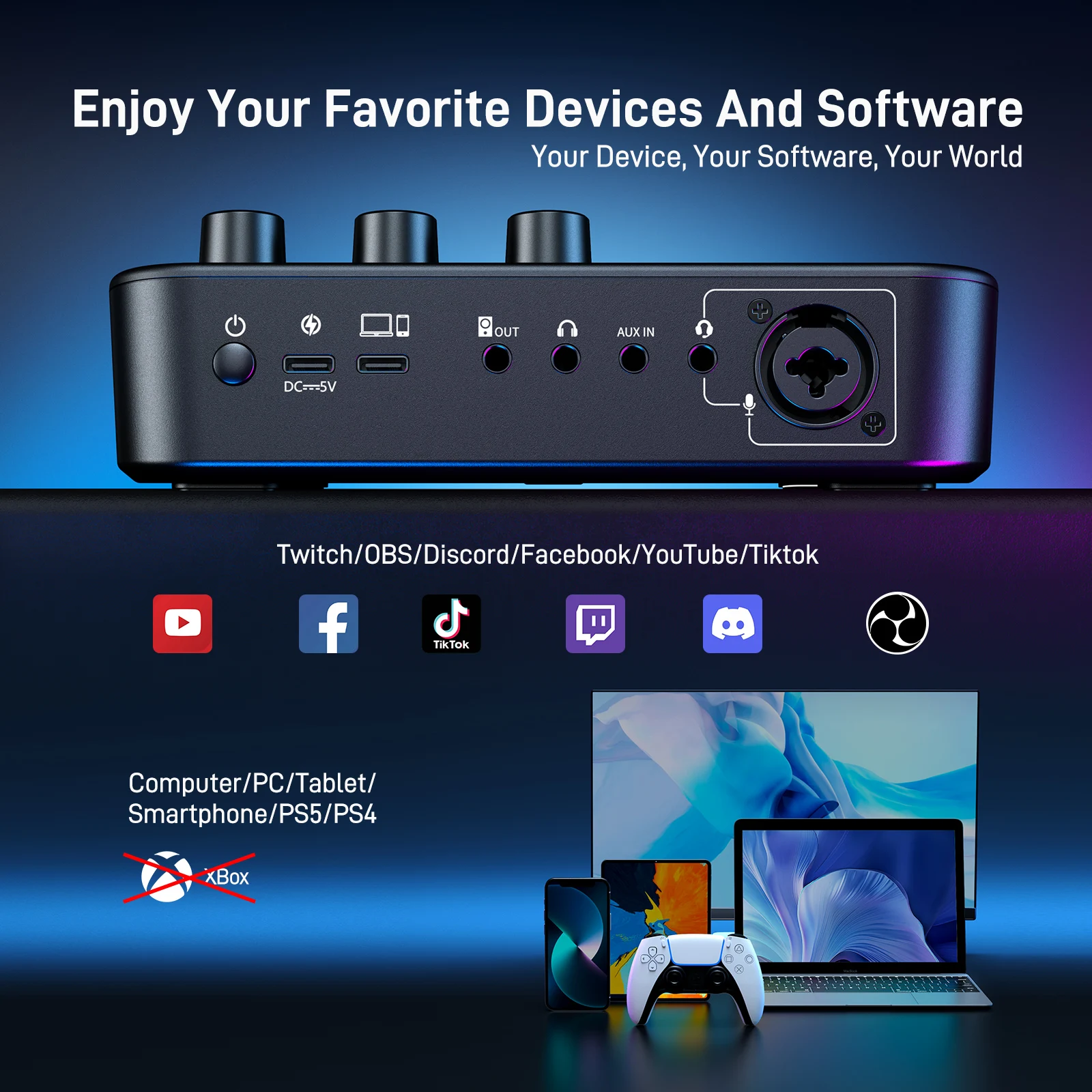 Maono G1 NEO Gaming Audio Mixer for Live Streaming - XLR Input