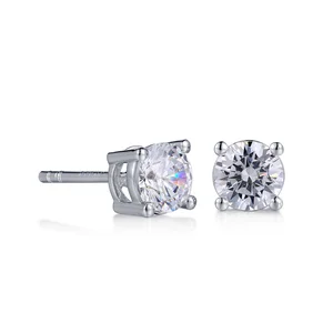 Fashion Earrings Jewelry 9k White Gold Classic Single Diamond Earrings 0.8CT Diamond Stud Earrings for Women
