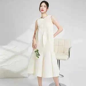 Miyake Best Selling Casual Style A-Line Dress Pleated Design Loose Irregular Women's Pleated Sleeveless Dress Fabric Weaving