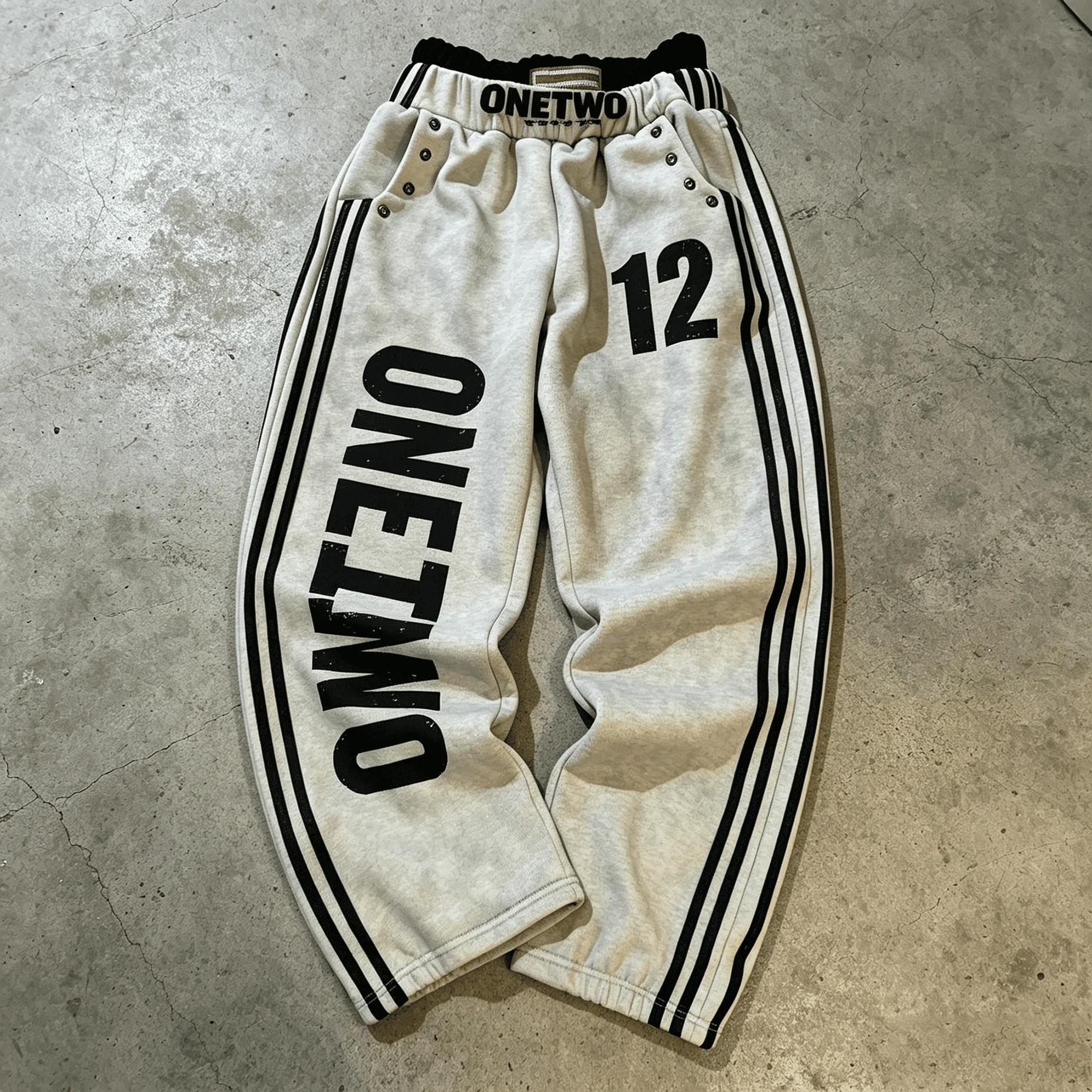Custom Acid Wash Side Stripe Wide Leg Sweatpants Elastic Waist Heavyweight French Terry Casual Streetwear Pants