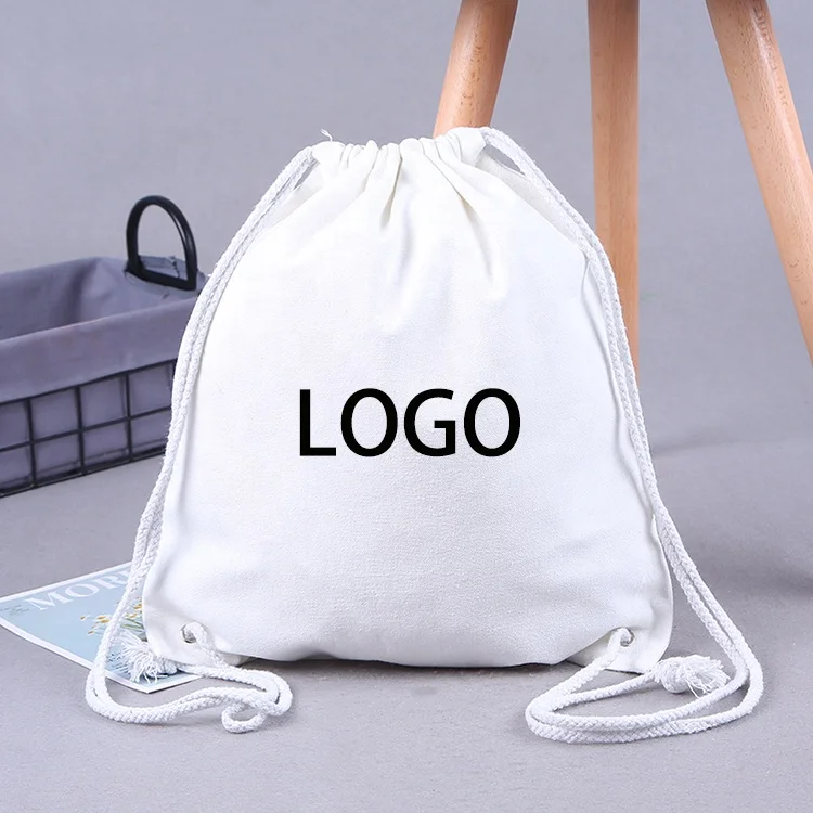 Custom Logo Drawstring Backpack Bag High Quality Eco Friendly Cotton Canvas Drawstring Bags
