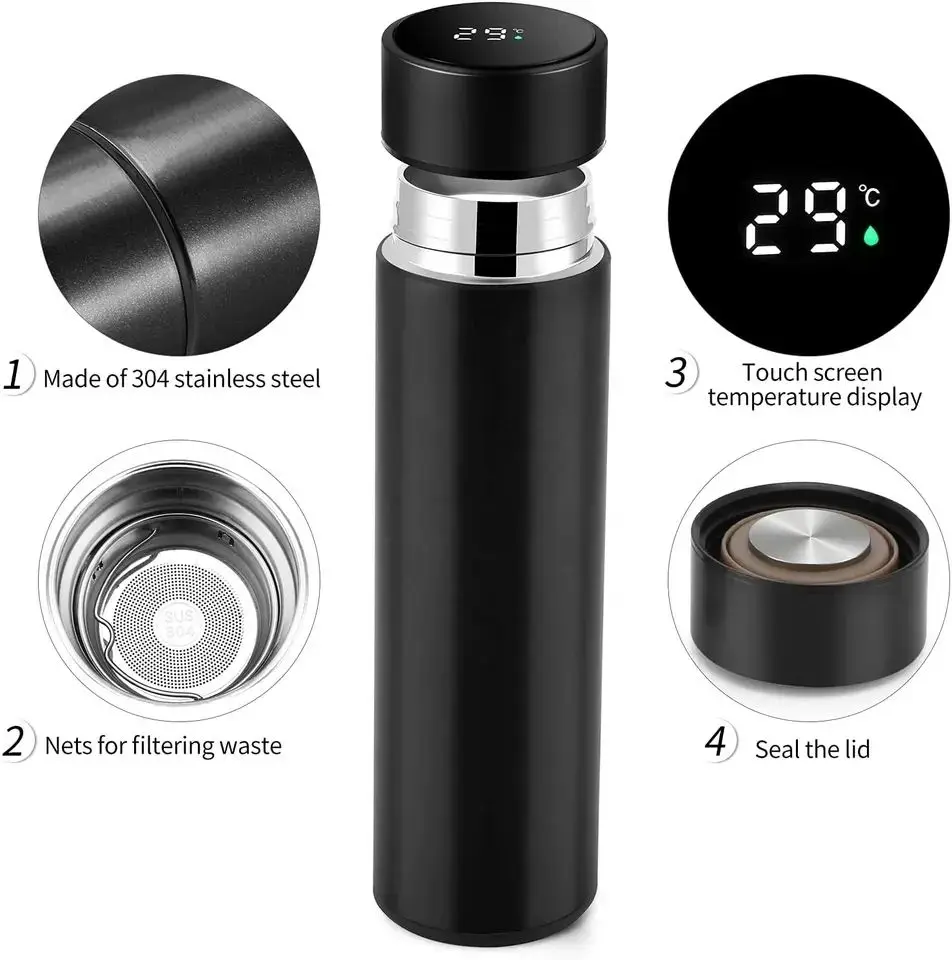 Bouteille Isotherme Thermos 500ml Avec Affichage Température - Vert - Acier Inoxydable