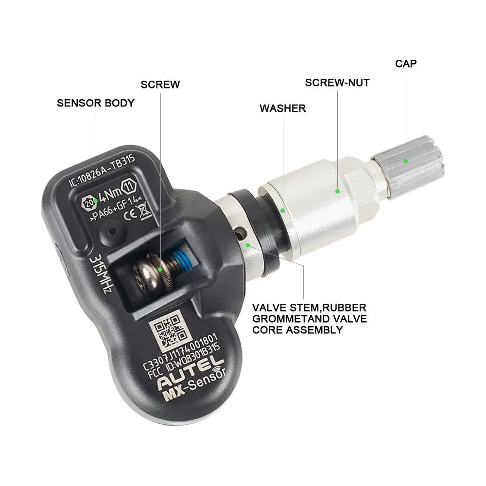 Autel MX-Sensor Programmable TPMS Sensor 2-In-1 315MHz-433MHz Rubber Tire Pressure Sensor 50Pcs Bundle