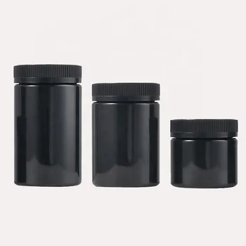 2oz to 12oz Empty Resistant Pet Plastic Jar With Childproof Cap Black Plastic Jar With Child Proof Lid