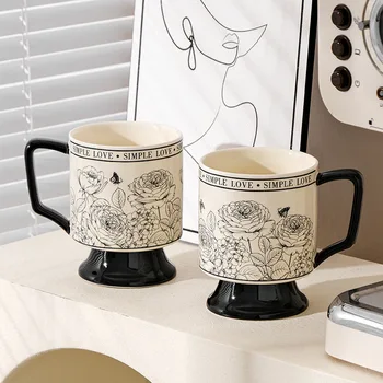 Vintage Ceramic Water Cup Rose Garden Goblet Good-looking Coffee Cup Couple Mug Gift Cup