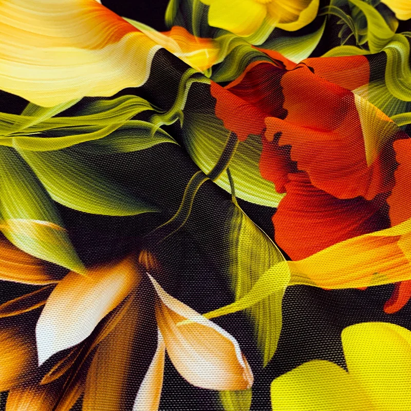 Breathable Transparent Polyamide Elastane Tropical Printed Stretch Mesh Fabric for Swimwear and Underwear factory