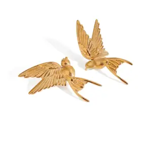 Women's Unique Retro Swallow Stud Earrings Stainless Steel Waterproof Trendy Fashion Jewelry with Peace Dove Design