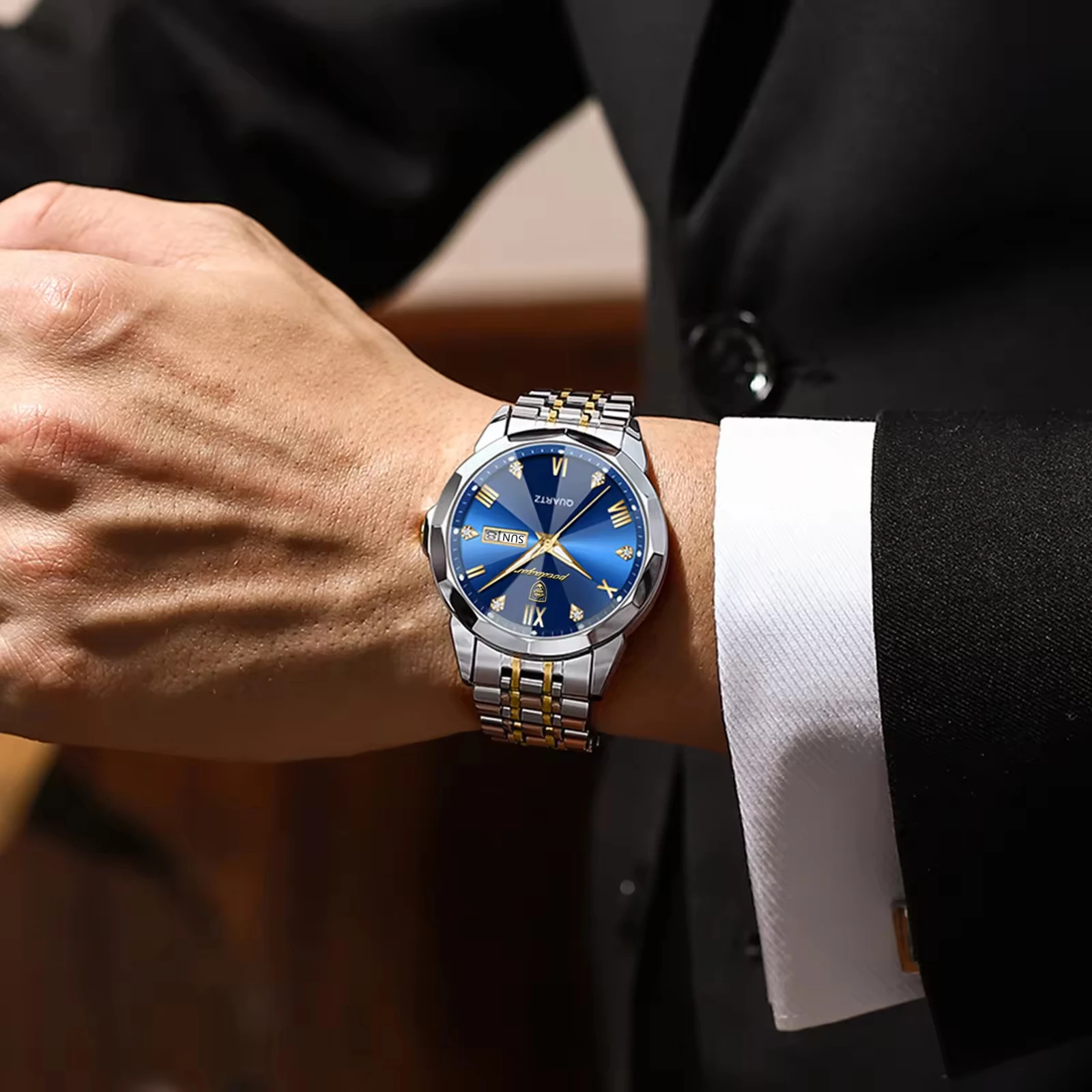 Orologio da Uomo POEDAGAR P810 con Design a Vetro Diamantato, Lancette Luminose, in Acciaio Inossidabile, Movimento al Quarzo