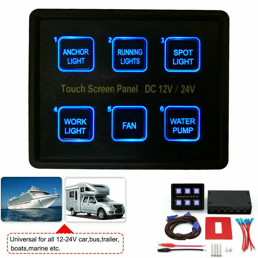 6 Gang LED Touch Screen Switch Control Panel for Car SUV Pickup Boat Truck caravan Camper