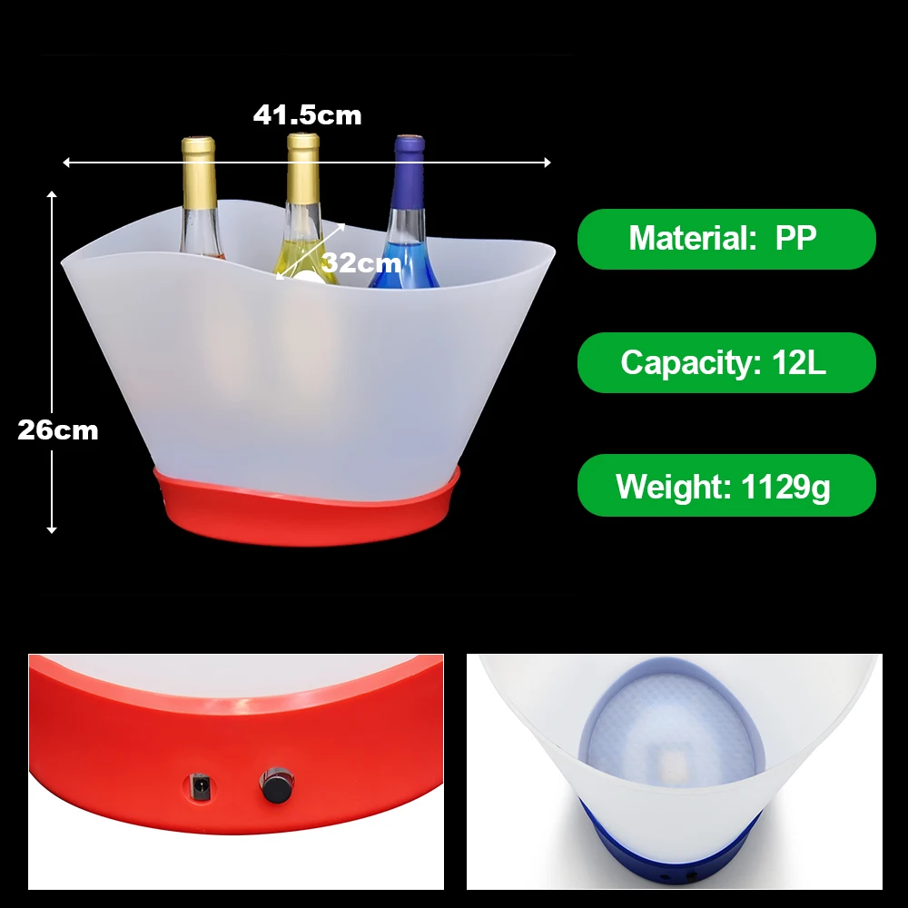 RGB Rechargeable Led Light up Plastic Ice Bucket Top Quality 12Liter Vodka and Beverage Promotional Gift