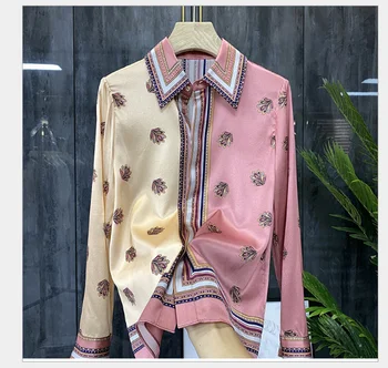 2021 Satin thick silk blouse long sleeves silk new 2021 fashion foreign style high end print blouse