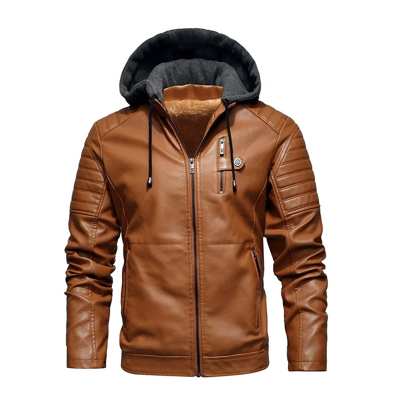 Autumn and Winter New Youth Plush Hooded Leather Coat for Men's jackets_voghion.com