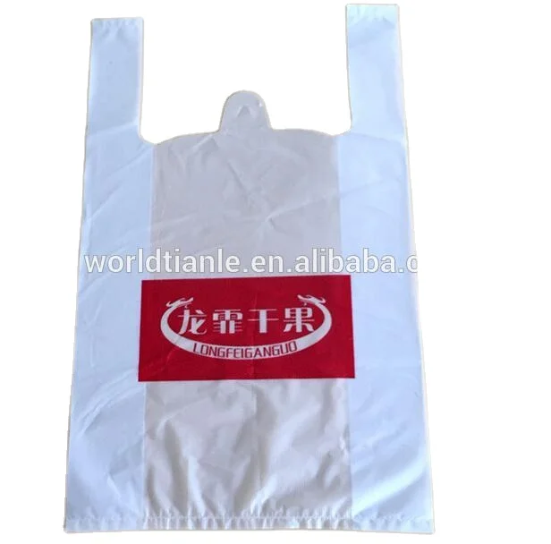 1/6 T-Shirt Bag Large 12X6X21 Plastic Carrier Bag(500 White with Printing)