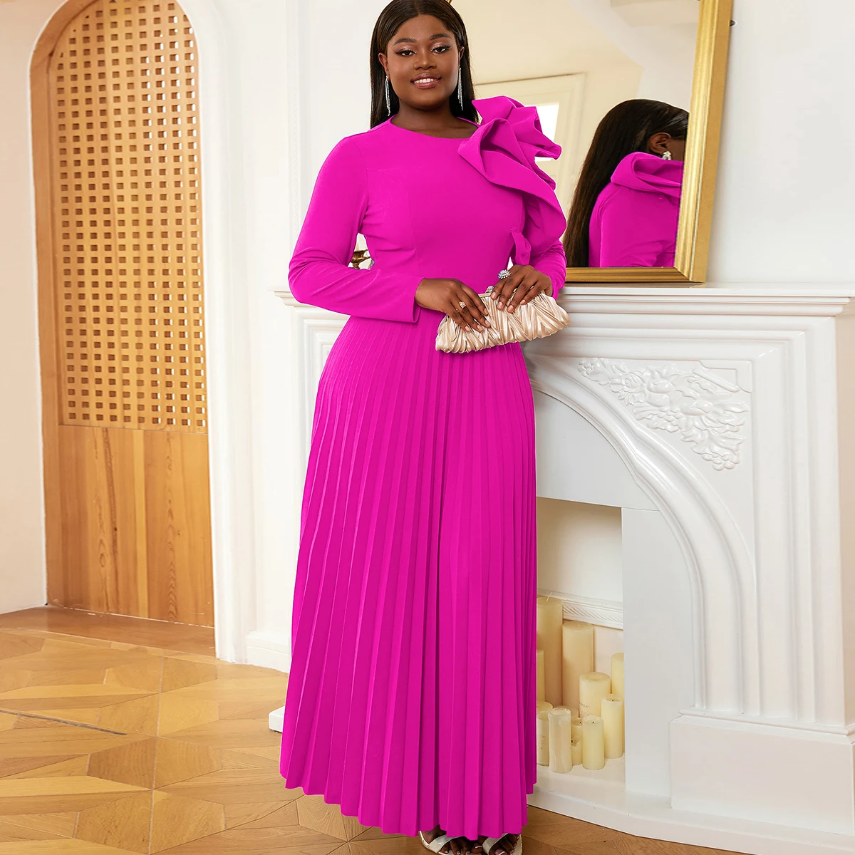 Shop Our High Waist Maxi Pleat Church Dresses Ruffle Hot Pink