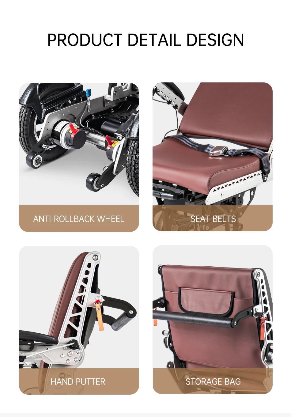 High-End Off-Road Electric Powered Wheelchair Anodized Aluminum Motorized Stroller For The Disabled People