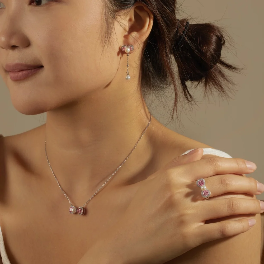 KAKODIY Elegant Boutique Jewelry 925 Sterling Silver 5A Cubic Zirconia Gemstone Shell Pearl Pendant Bow Bow Tassel Stud Earrings detail 1