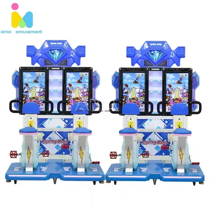 Coin-Operated 2-Player Racing Simulator Indoor Kids Sports Game with Cycling Bike English Language Metal Arcade Racing Machine