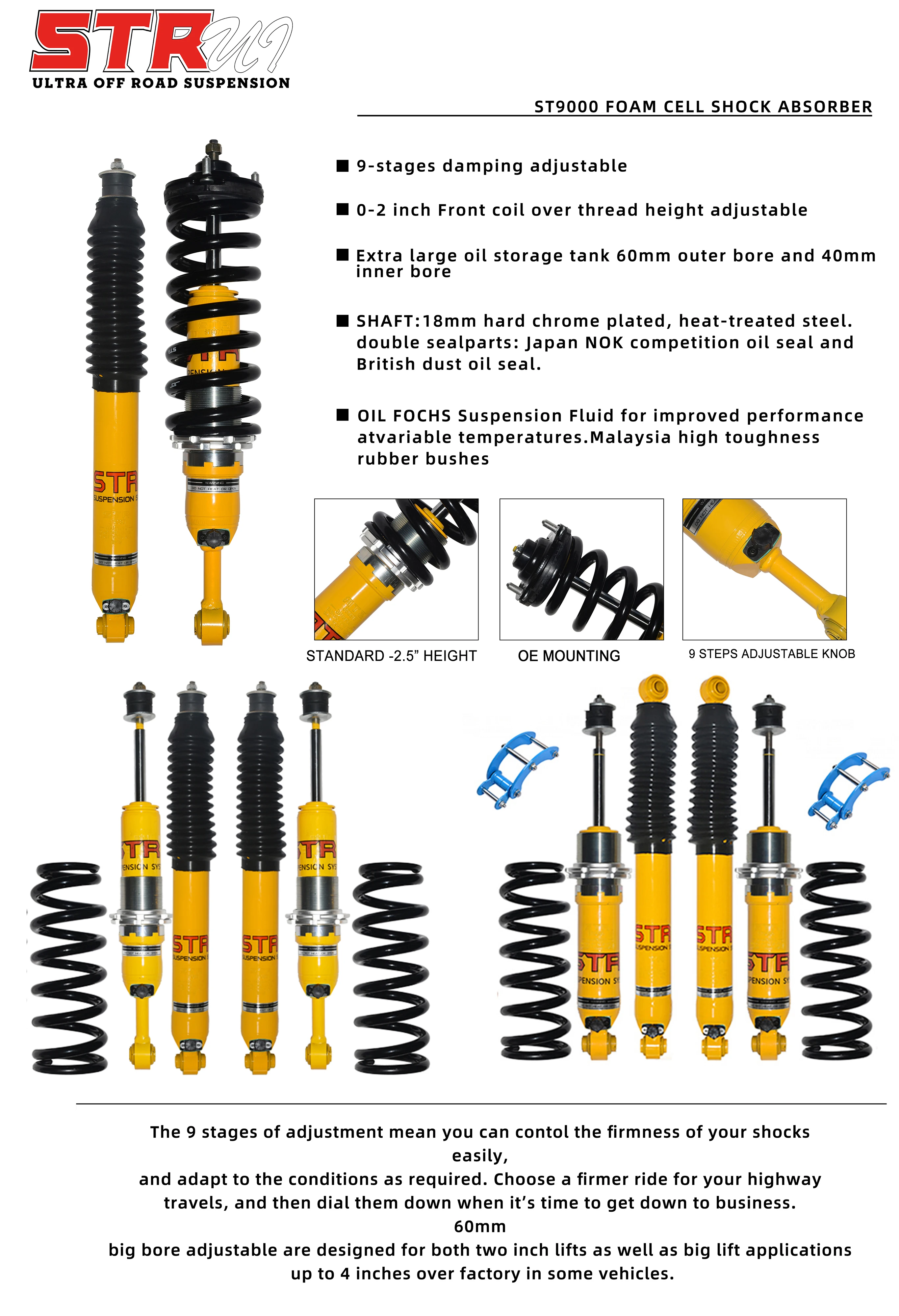 For Hilux Revo Off Road Suspension Foam Cell Shock Absorber 9 Stages