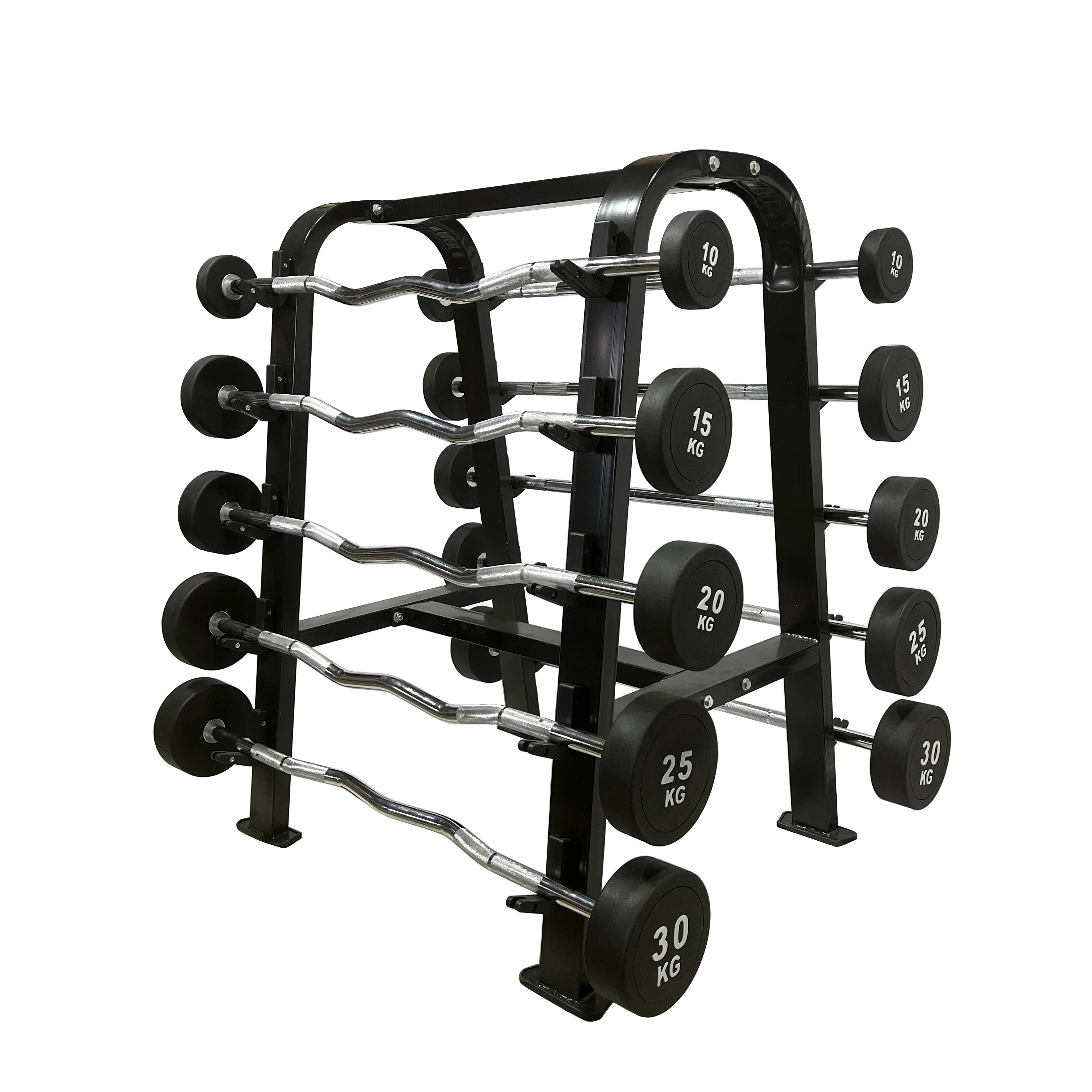 Hot Sale Weight Lifting Commercial Gym Straight and Curved Bar Rubber  Barbell Weight Set with Customized Logo