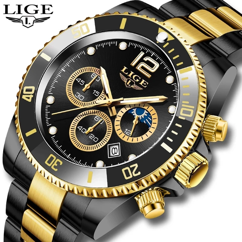 LIGE Mens Watches Waterproof Stainless Steel Date Analogue Quartz Watch  Gents Classical Business Wrist Watch for Men