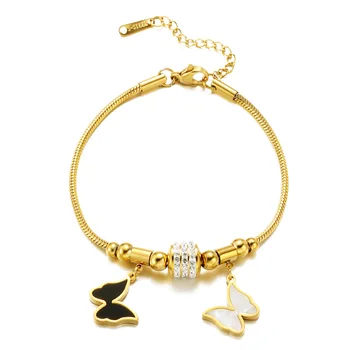 Waterproof Stainless Steel Butterfly Charm Bracelet Round Snake Chain Full Zircon Pentagram Eyes Bracelet for Girls Women