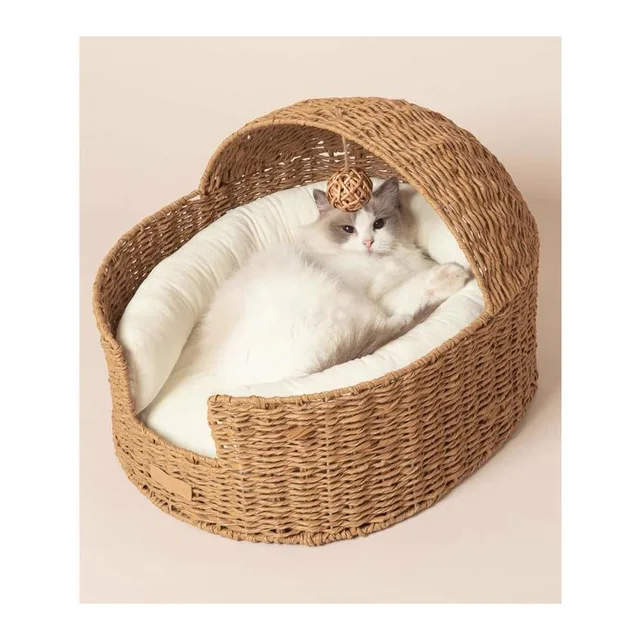 PE Rattan Portable Cotton Pet Nest Animal Bed Cattery Pet House For Dogs Indoor