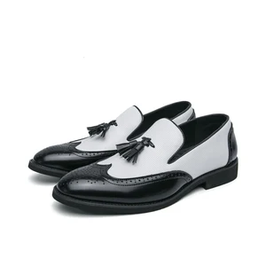 Large Size 47 48 50 Brogue Pattern Point Toe Breathable Dress Shoes Tassels Loafers for Men