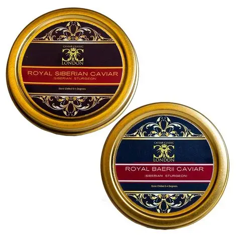 Wholesale metal 50g gold round empty caviar tin box spoon custom caviar tins can for caviar packing with tin lid factory