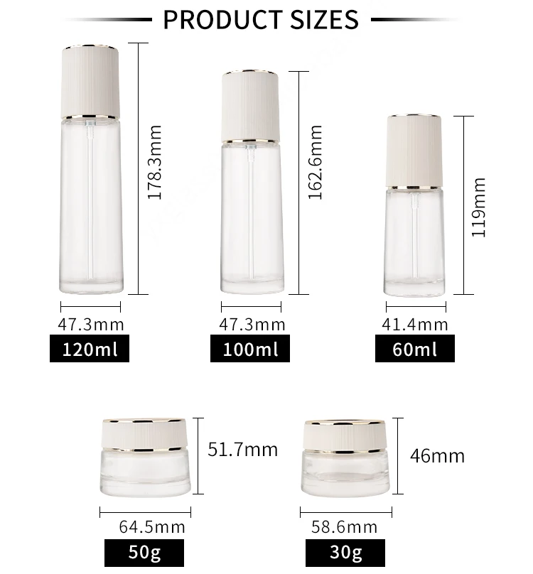 30g 50g Luxury Empty Glass Cosmetic Packaging Cream Container Jar Skincare bottles Set factory