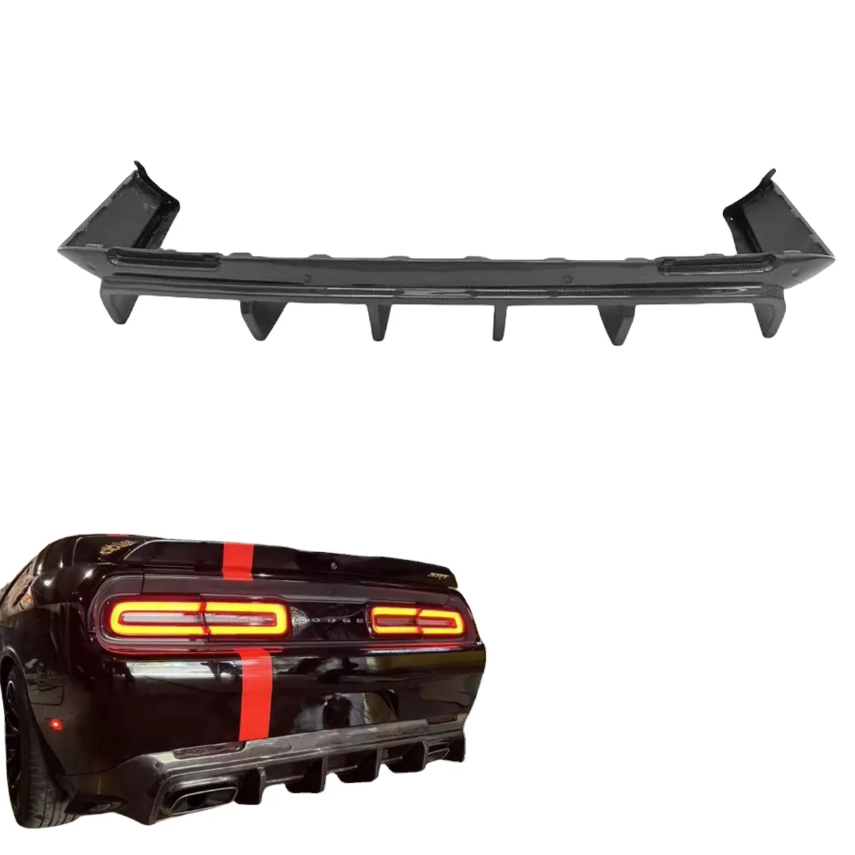Dodge Challenger Hellcat 2015-20 Challenger Diffuser Carbon Fiber Rear Bumper Lip Box Fin Diffuser