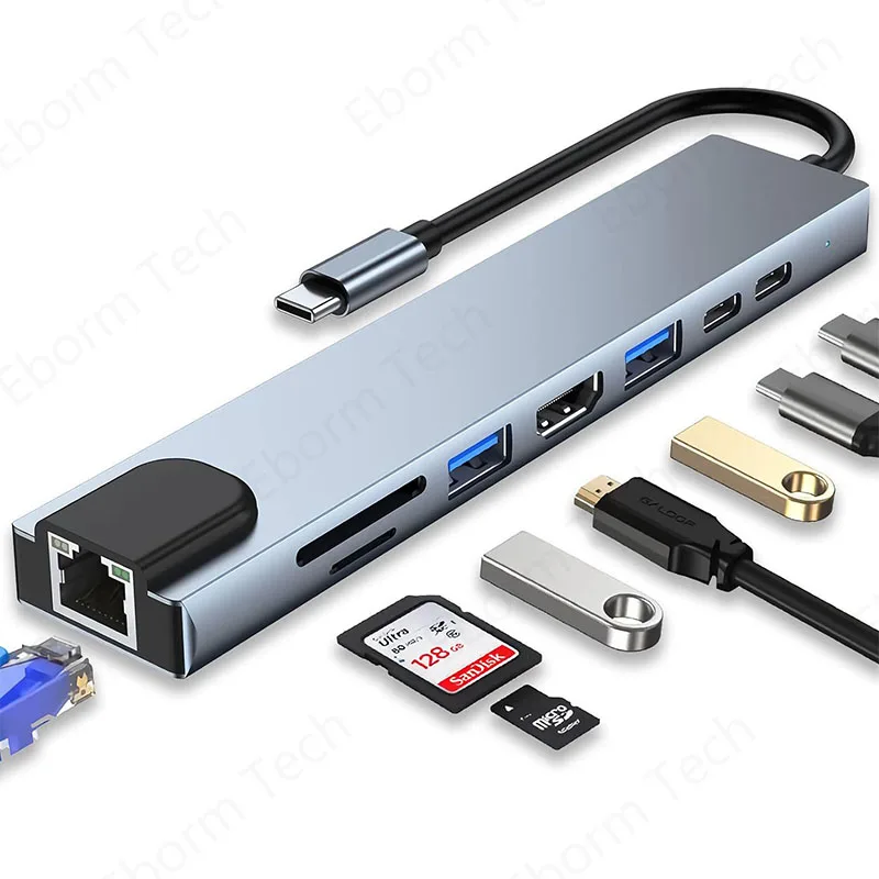USB C to HDTV Multi Function Adapter 8 in 1 USB C HUB