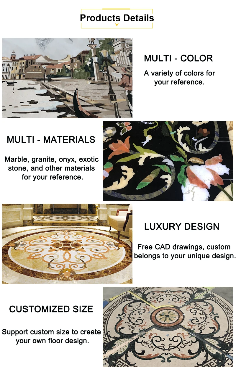 product luxury marble waterjet pattern tile for lobby floor modern design waterjet medallions for home design-2