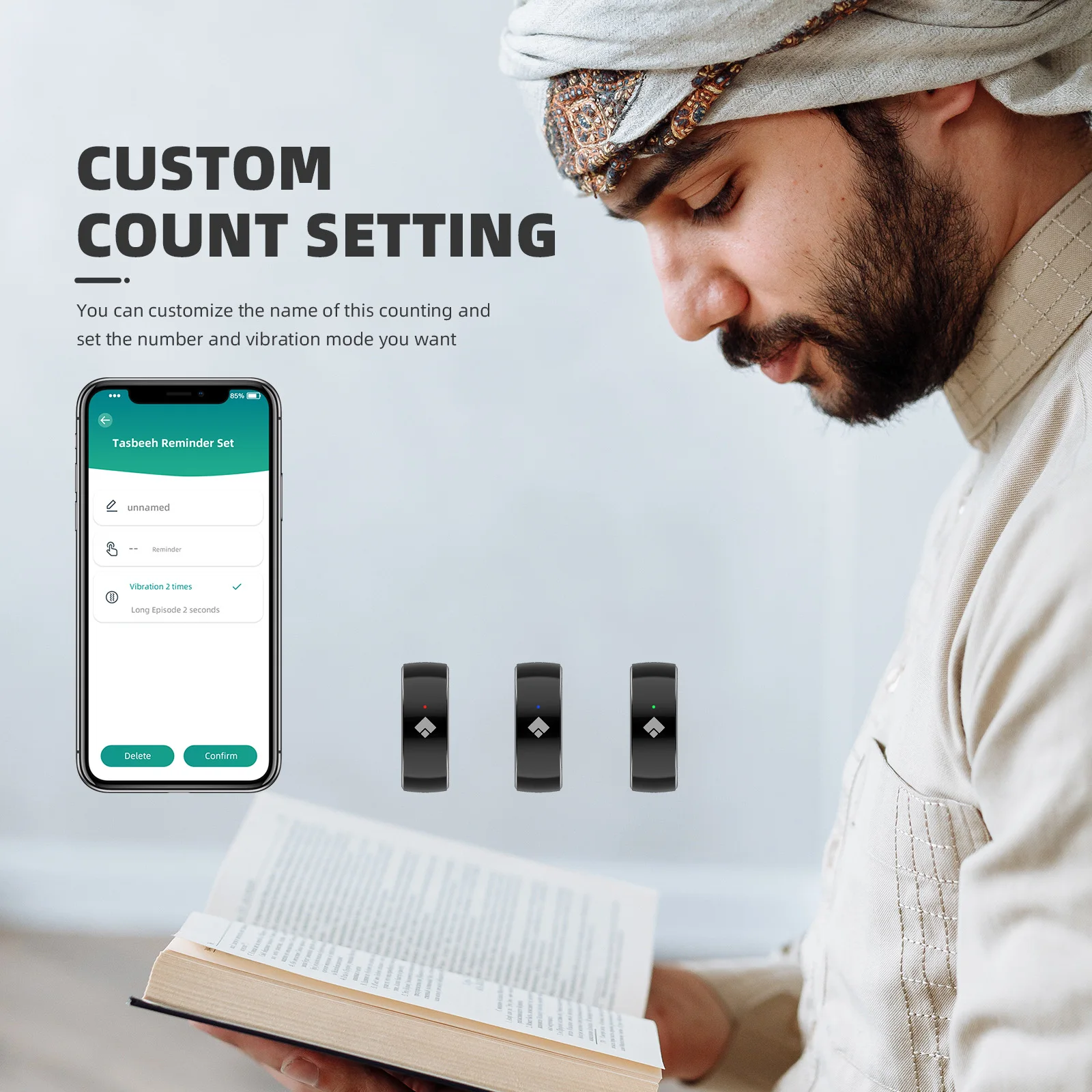 Mini Digital Islamic Zikr Ring With Rechargeable and Prayer Time Reminders Tasbih Counter for Islam Qb708