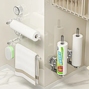 Wall-Mounted Rotatable Plastic Paper Towel Holder No-Drill Suction Cup Cling Film Rack Kitchen & Bathroom Storage Rack