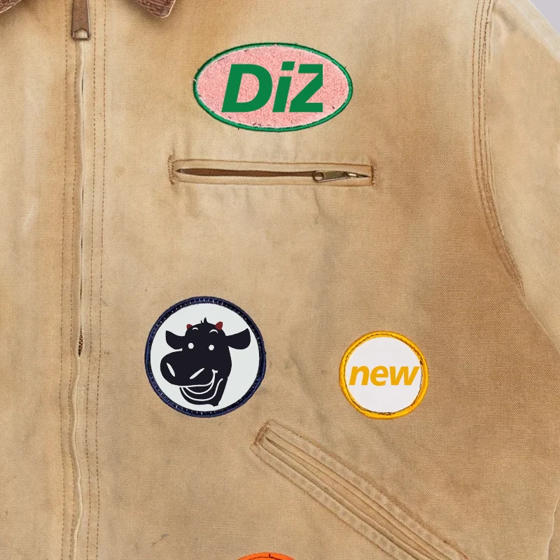 DiZNEW Custom Printing Men's Work Jacket Duck Canvas Corduroy Neck Plus Size Bomber Jacket with Patch Lapel Zip