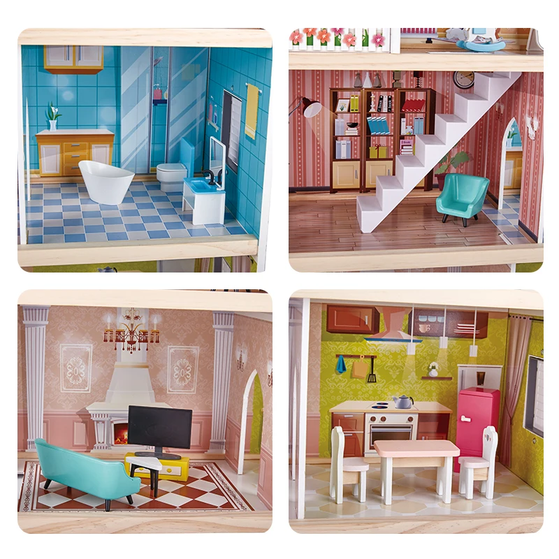 Large Doll House Kit Toys Pretend Play Wooden Dream Baby Doll House