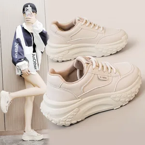 KT2699 Spring New Women Breathable Walking Style Casual Shoes Lace-Up Height Increasing Sneakers