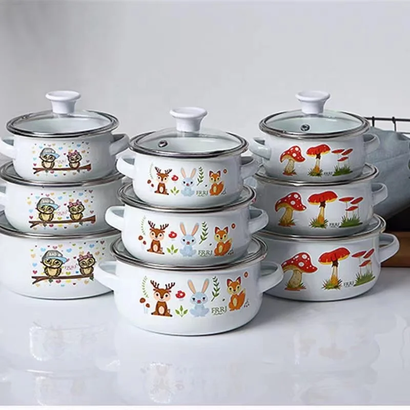 Mini cooking pot cookware set enamel pan pot set