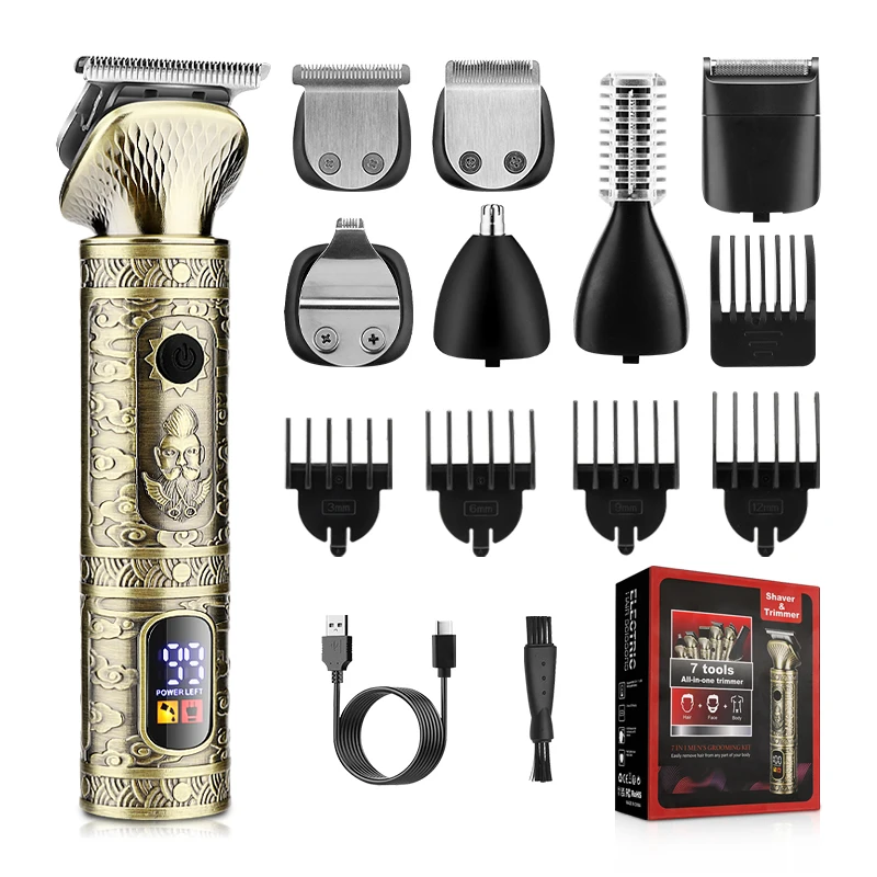 4D 885 Multifunction 7 in 1 Grooming Hair Clipper Kit USB Rechargeable Hair Remover Beard Nose Hair Trimmer for Whole Family