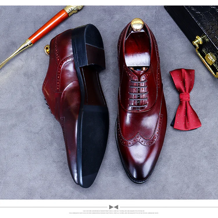 Genuine Leather Wine Color Formal Shoes Shop Our Big Size 46